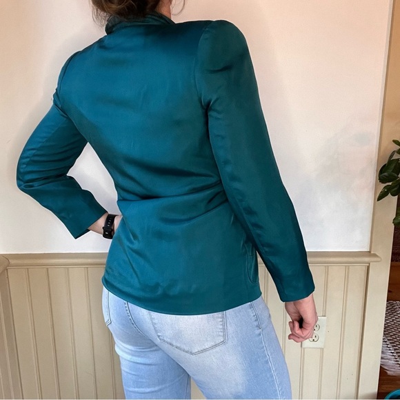 Vintage Evan Picone Silk Emerald Blazer  Lined Front Button Single Breasted - Picture 6 of 9